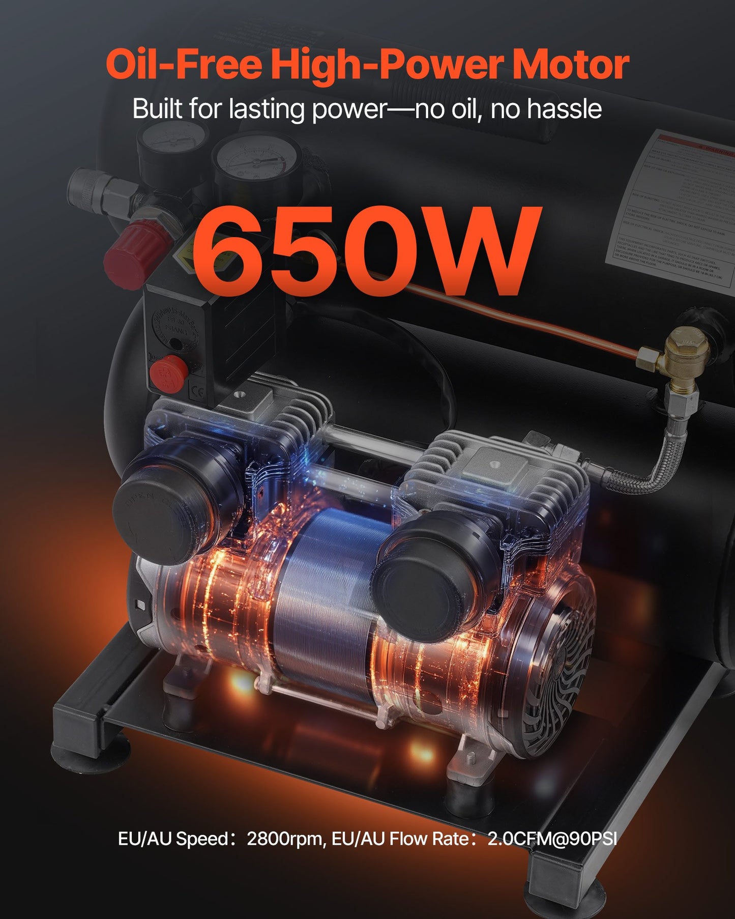 Air Compressor, 4.6 Gallon Steel Tank, 1HP 2.0 CFM@90 PSI Oil Free Air Compressor & Max. 120PSI Pressure, 80dB Ultra Quiet Portable Compressor, for Auto Repair, Tire Inflation, Spray Painting