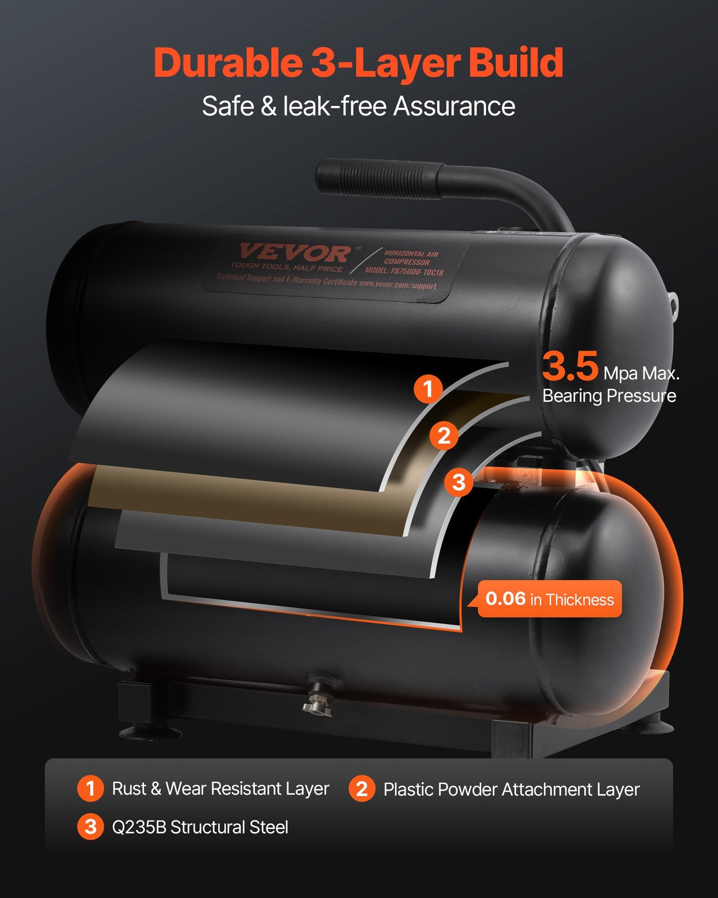 Air Compressor, 4.6 Gallon Steel Tank, 1HP 2.0 CFM@90 PSI Oil Free Air Compressor & Max. 120PSI Pressure, 80dB Ultra Quiet Portable Compressor, for Auto Repair, Tire Inflation, Spray Painting