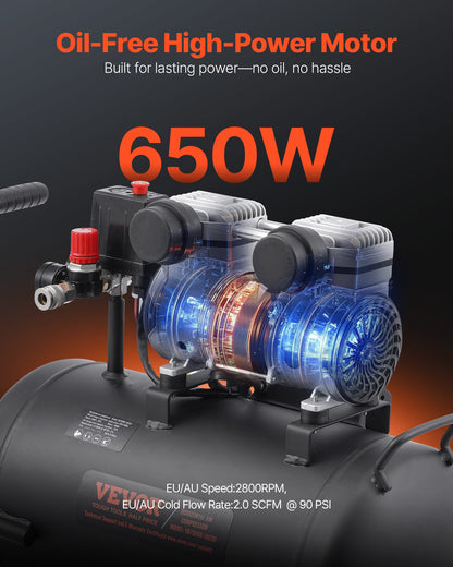 Air Compressor, 8 Gallon Steel Tank, 1HP 2.2 CFM@90 PSI Oil Free Air Compressor & Max. 120PSI Pressure, 80dB Ultra Quiet Portable Compressor, for Auto Repair, Tire Inflation, Spray Painting