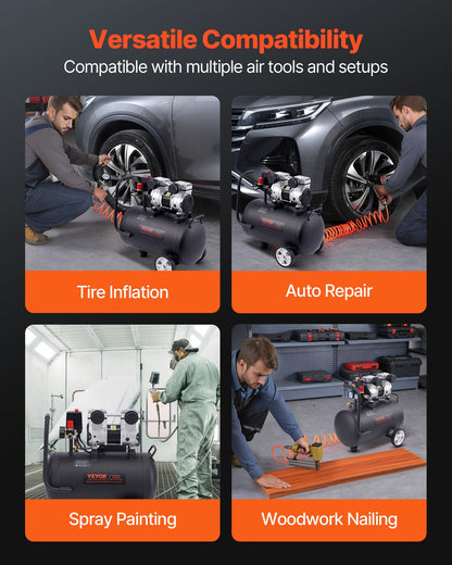 Air Compressor, 8 Gallon Steel Tank, 1HP 2.2 CFM@90 PSI Oil Free Air Compressor & Max. 120PSI Pressure, 80dB Ultra Quiet Portable Compressor, for Auto Repair, Tire Inflation, Spray Painting