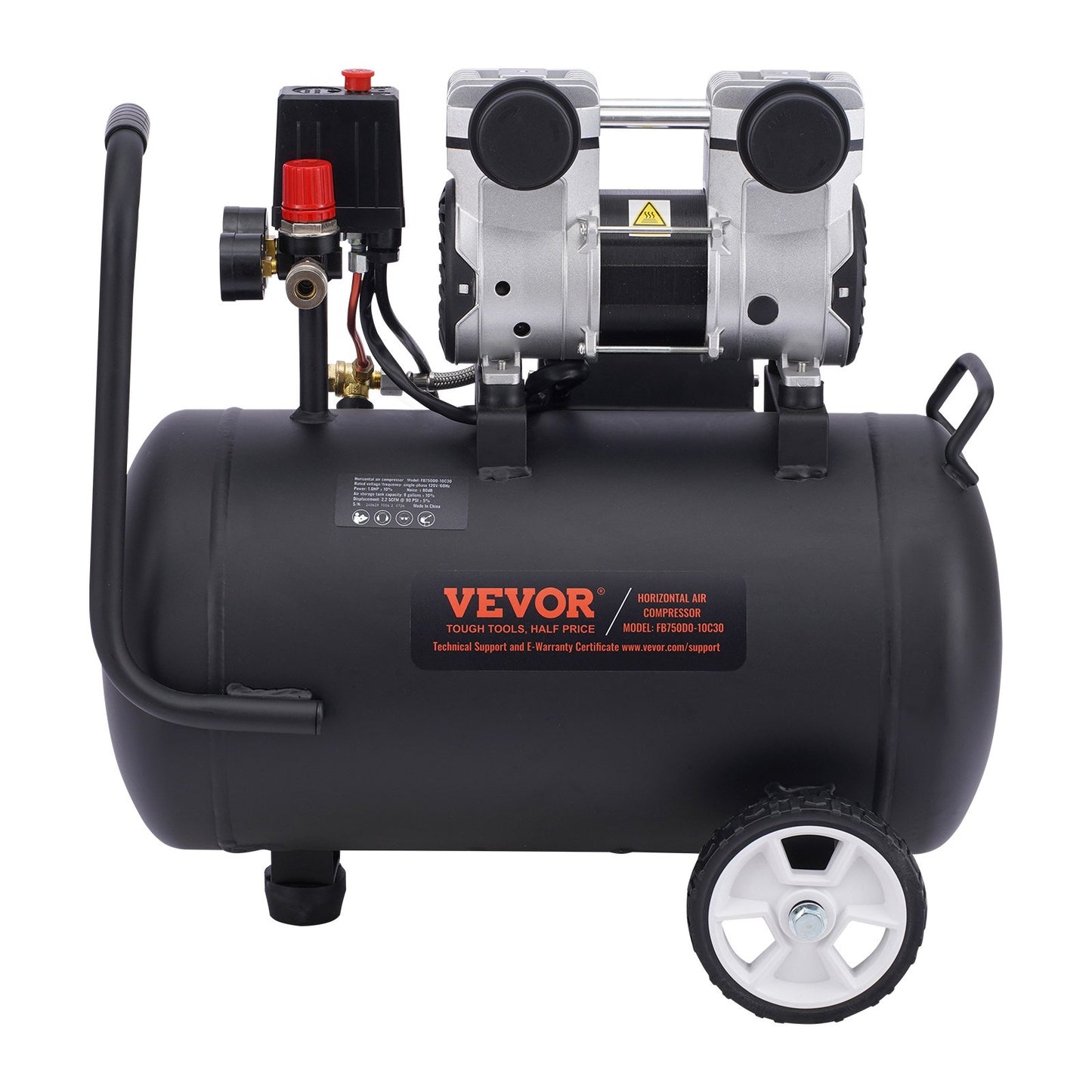 Air Compressor, 8 Gallon Steel Tank, 1HP 2.2 CFM@90 PSI Oil Free Air Compressor & Max. 120PSI Pressure, 80dB Ultra Quiet Portable Compressor, for Auto Repair, Tire Inflation, Spray Painting