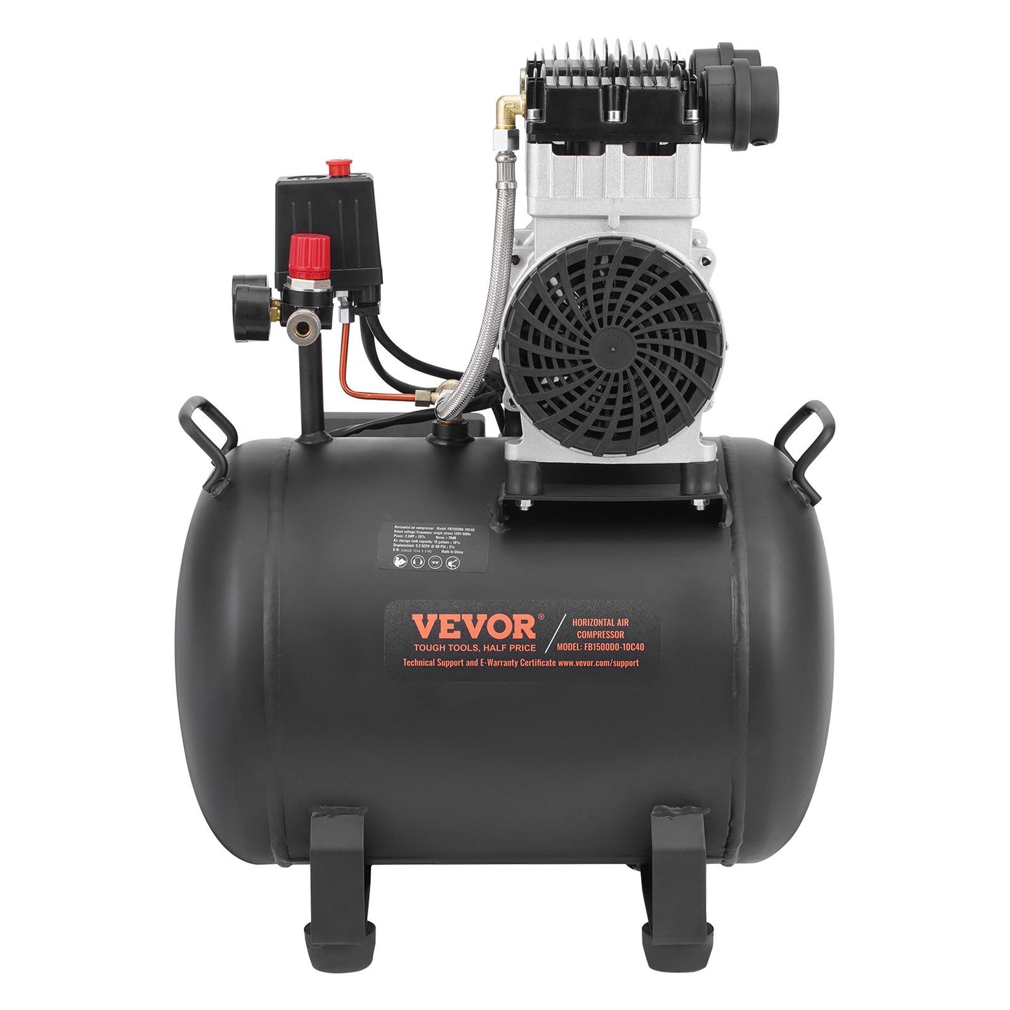 Air Compressor, 10 Gallon Steel Tank, 2HP 5.3 CFM@90 PSI Oil Free Air Compressor & Max. 125PSI Pressure, 78dB Ultra Quiet Portable Compressor, for Auto Repair, Tire Inflation, Spray Painting