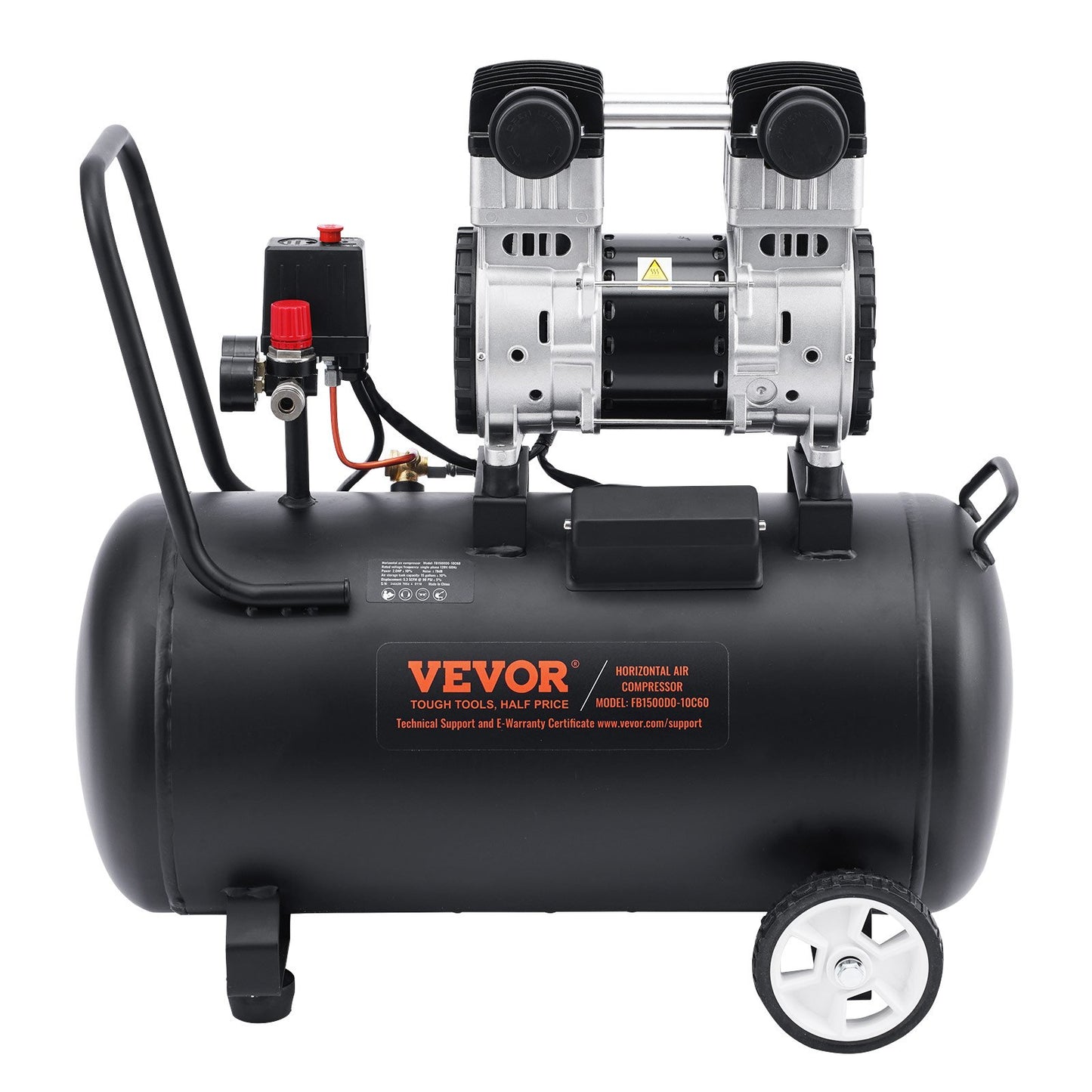 Air Compressor, 15 Gallon Steel Tank, 2HP 5.3 CFM@90 PSI Oil Free Air Compressor & Max. 125PSI Pressure, 78dB Ultra Quiet Portable Compressor, for Auto Repair, Tire Inflation, Spray Painting