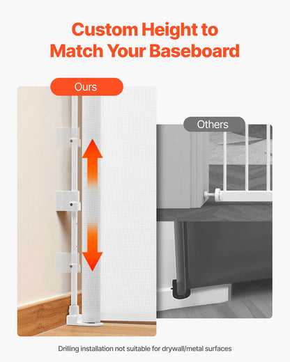 Retractable Baby Gate, Extends to 1450 mm Wide, 980 mm Tall, with Security Lock, Easy to Use, Walk Through Without Tripping, Mesh Dog Gate for Stairs, Hallways, Indoor/Outdoor, White