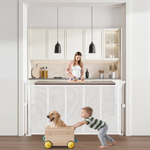Retractable Baby Gate, 870 mm Tall, Extends up to 1400 mm Wide, Retractable Gate for Kids or Pets, Mesh Material, Easy to Install for Indoor Stairs, Doorways, Hallways, Playrooms, White