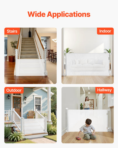 Retractable Baby Gate, Extends to 1850 mm Wide, 795 mm Tall, with Security Lock, Easy to Use, Walk Through Without Tripping, Mesh Dog Gate for Stairs, Hallways, Indoor/Outdoor, White