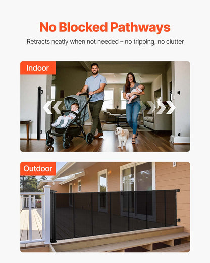 Retractable Baby Gate, Extends to 3050 mm Extra Wide, 980 mm Tall, with Reinforced Fiberglass Strips, Avoids Crawling Through, Mesh Dog Gate for Decks, Doorways, Garages, Indoor, Black
