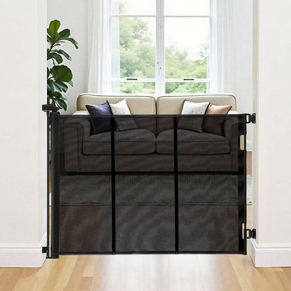 Retractable Baby Gate, Extends to 3050 mm Extra Wide, 980 mm Tall, with Reinforced Fiberglass Strips, Avoids Crawling Through, Mesh Dog Gate for Decks, Doorways, Garages, Indoor, Black
