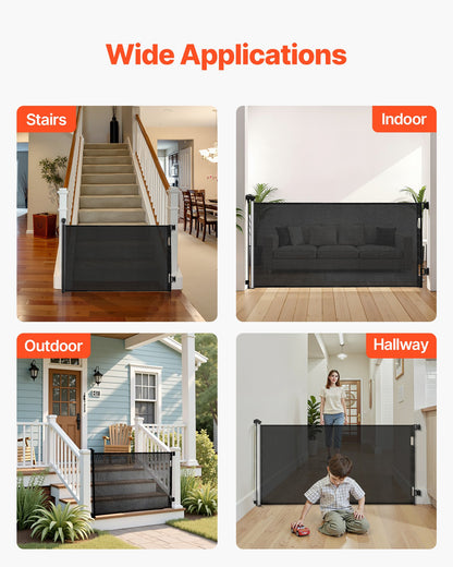 Retractable Baby Gate, Extends to 1850 mm Wide, 980 mm Tall, with Security Lock, Easy to Use, Walk Through Without Tripping, Mesh Dog Gate for Stairs, Hallways, Indoor/Outdoor, Black