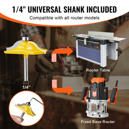 Router Bits Set, 3 Pieces, Carbide Router Bit Kit with 6.35 mm(1/4 Inch) Shank, Wood Carrying Case, Woodworking Tools for Professional and Beginners Carpenter, for Wood MDF Particle Board Plywood