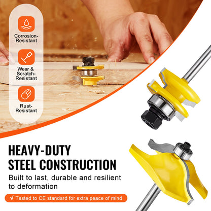 Router Bits Set, 3 Pieces, Carbide Router Bit Kit with 6.35 mm(1/4 Inch) Shank, Wood Carrying Case, Woodworking Tools for Professional and Beginners Carpenter, for Wood MDF Particle Board Plywood