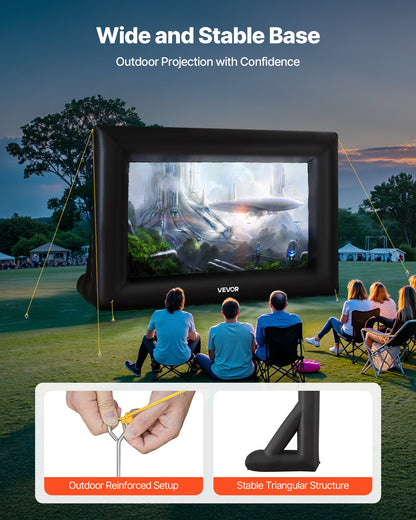 14 ft Inflatable Movie Screen, 600D Washable Inflatable Projection Screen with Portable Storage Bag, Easy Set Up 16:9 Movie Projector for Outdoor Backyard, Home Theater, Theme Party, Pool Fun