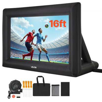 16 ft Inflatable Movie Screen, 600D Washable Inflatable Projection Screen with Portable Storage Bag, Easy Set Up 16:9 Movie Projector for Outdoor Backyard, Home Theater, Theme Party, Pool Fun