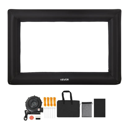 16 ft Inflatable Movie Screen, 600D Washable Inflatable Projection Screen with Portable Storage Bag, Easy Set Up 16:9 Movie Projector for Outdoor Backyard, Home Theater, Theme Party, Pool Fun