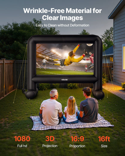 16 ft Inflatable Movie Screen, 600D Washable Inflatable Projector Screen with Portable Storage Bag, 16:9 Easy Set Up Movie Projection for Outdoor Backyard, Home Theater, Theme Party, Pool Fun