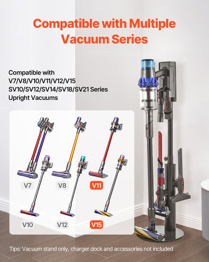 Vacuum Stand, Compatible With Dyson V7 V8 V10 V11 V12 V15 SV10 SV12 SV14 SV18 SV21 Upright Vacuum Cleaners & Accessories, Stable Vacuum Stand Holder with 3 Clips and Adjustable Height