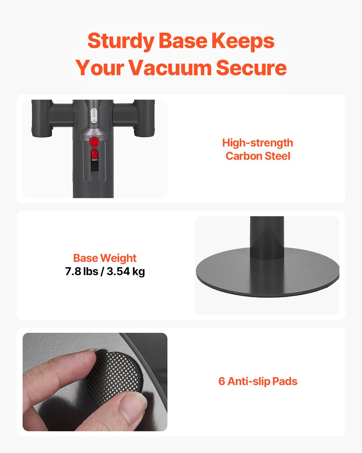 Vacuum Stand, Compatible With Dyson V7 V8 V10 V11 V12 V15 SV10 SV12 SV14 SV18 SV21 Upright Vacuum Cleaners & Accessories, Stable Vacuum Stand Holder with 3 Clips and Adjustable Height