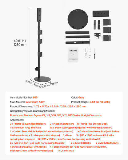 Vacuum Stand, Compatible With V7 V8 V10 V11 V12 V15 Series Upright Vacuum Cleaners & Accessories, Stable Vacuum Stand Holder with 4 Anti-slip Pads and 3 Clips for Storing 6 Brush Heads
