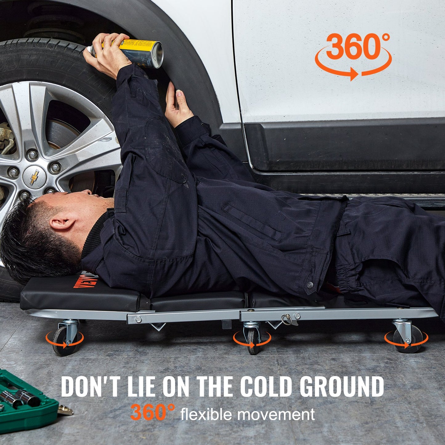 Z-Creeper Seat, 2 in 1 Rolling Folding Car Creeper/Stool, 300 lbs Capacity Mechanic Creeper, Low Profile Creeper with 6 pcs Wheels for Garage, Shop, Auto Repair, Lay Down or Sit, Black