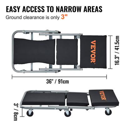 Z-Creeper Seat, 2 in 1 Rolling Folding Car Creeper/Stool, 300 lbs Capacity Mechanic Creeper, Low Profile Creeper with 6 pcs Wheels for Garage, Shop, Auto Repair, Lay Down or Sit, Black