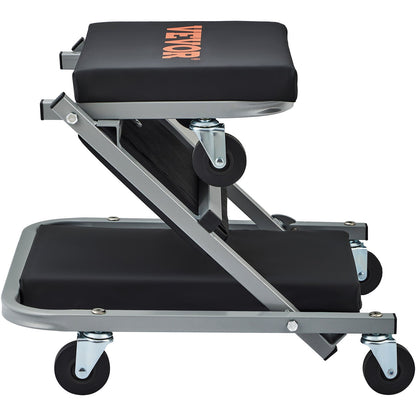 Z-Creeper Seat, 2 in 1 Rolling Folding Car Creeper/Stool, 300 lbs Capacity Mechanic Creeper, Low Profile Creeper with 6 pcs Wheels for Garage, Shop, Auto Repair, Lay Down or Sit, Black