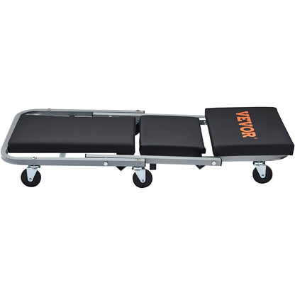 Z-Creeper Seat, 2 in 1 Rolling Folding Car Creeper/Stool, 300 lbs Capacity Mechanic Creeper, Low Profile Creeper with 6 pcs Wheels for Garage, Shop, Auto Repair, Lay Down or Sit, Black