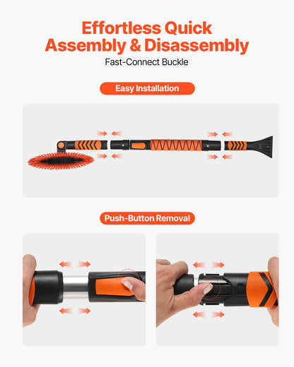 Snow Shovel and Snow Brush, 107cm Extendable Snows Broom & Ice Scraper with 180° Pivoting Brush Head, Non-Slip Grip, Portable Winter Snows Removal Tools for Cars Trucks, SUVs Vehicle