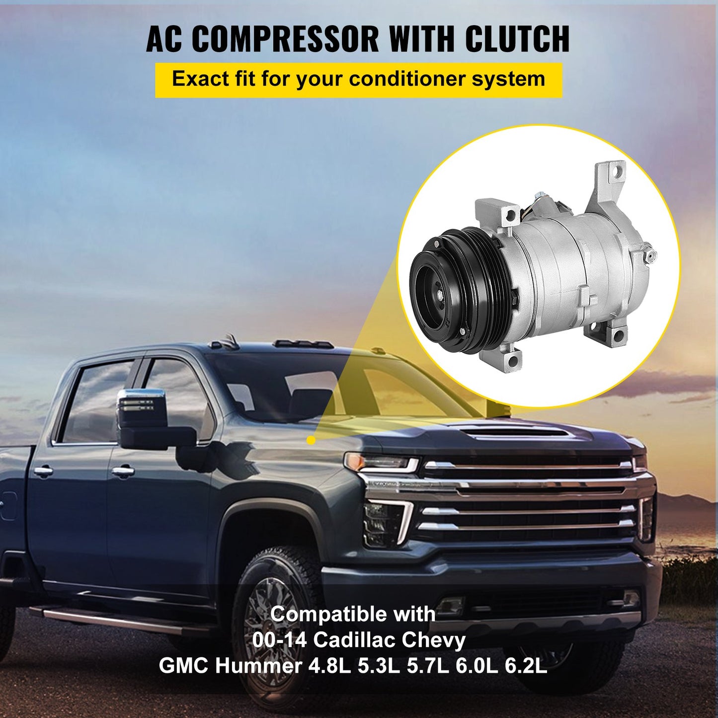 AC Compressor 78363 Front Air Conditioning Compressor A/C Compressor for 2000-2014 Cadillac Chevy GMC Hummer 4.8L 5.3L 5.7L 6.0L 6.2L 8.1 (For 2000-2014 Chevy)