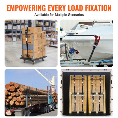 Ratchet Tie Down Straps (4PK), 5208 lb Max Break Strength, Includes 4 Premium 1.6" x 8' Rachet Tie Downs with Padded Handles, for Moving Securing Cargo, Appliances, Lawn Equipment, Motorcycle