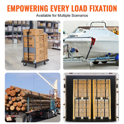 Ratchet Tie Down Straps (4PK), 2200 lb Max Break Strength, Includes 4 Premium 1" x 15' Rachet Tie Downs with Padded Handles, for Moving Securing Cargo, Appliances, Lawn Equipment, Motorcycle