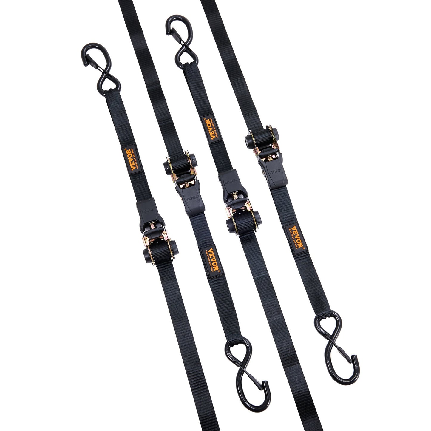 Ratchet Tie Down Straps (4PK), 2200 lb Max Break Strength, Includes 4 Premium 1" x 15' Rachet Tie Downs with Padded Handles, for Moving Securing Cargo, Appliances, Lawn Equipment, Motorcycle