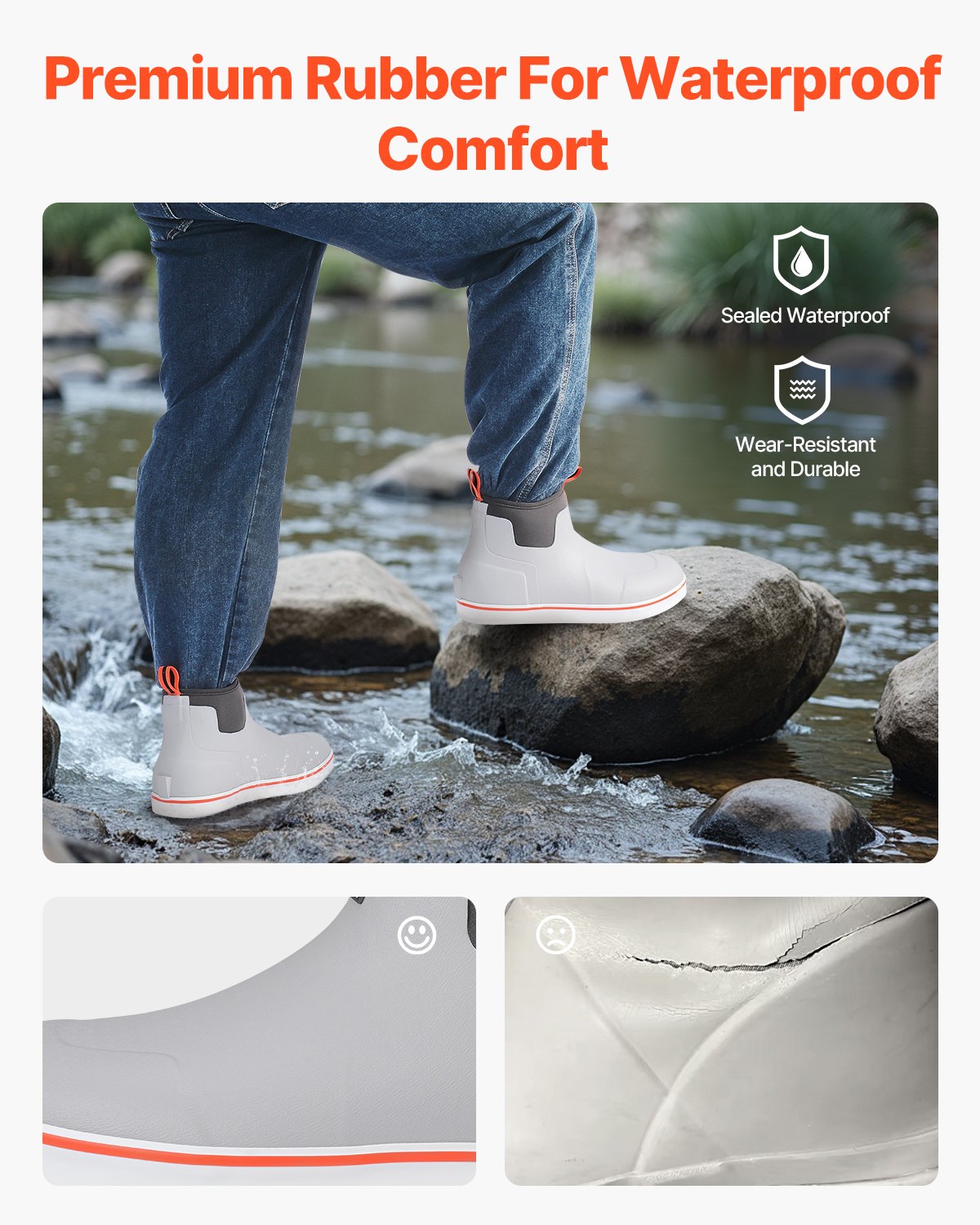 Men's Deck Boots, Waterproof Fishing Rain Boots, Anti-Slip Ankle Rubber Outdoor Work Shoes, Gardening Insulated Mud Boots Footwear, Lightweight & Durable, for Manufacturing, Farming, Size 11 US