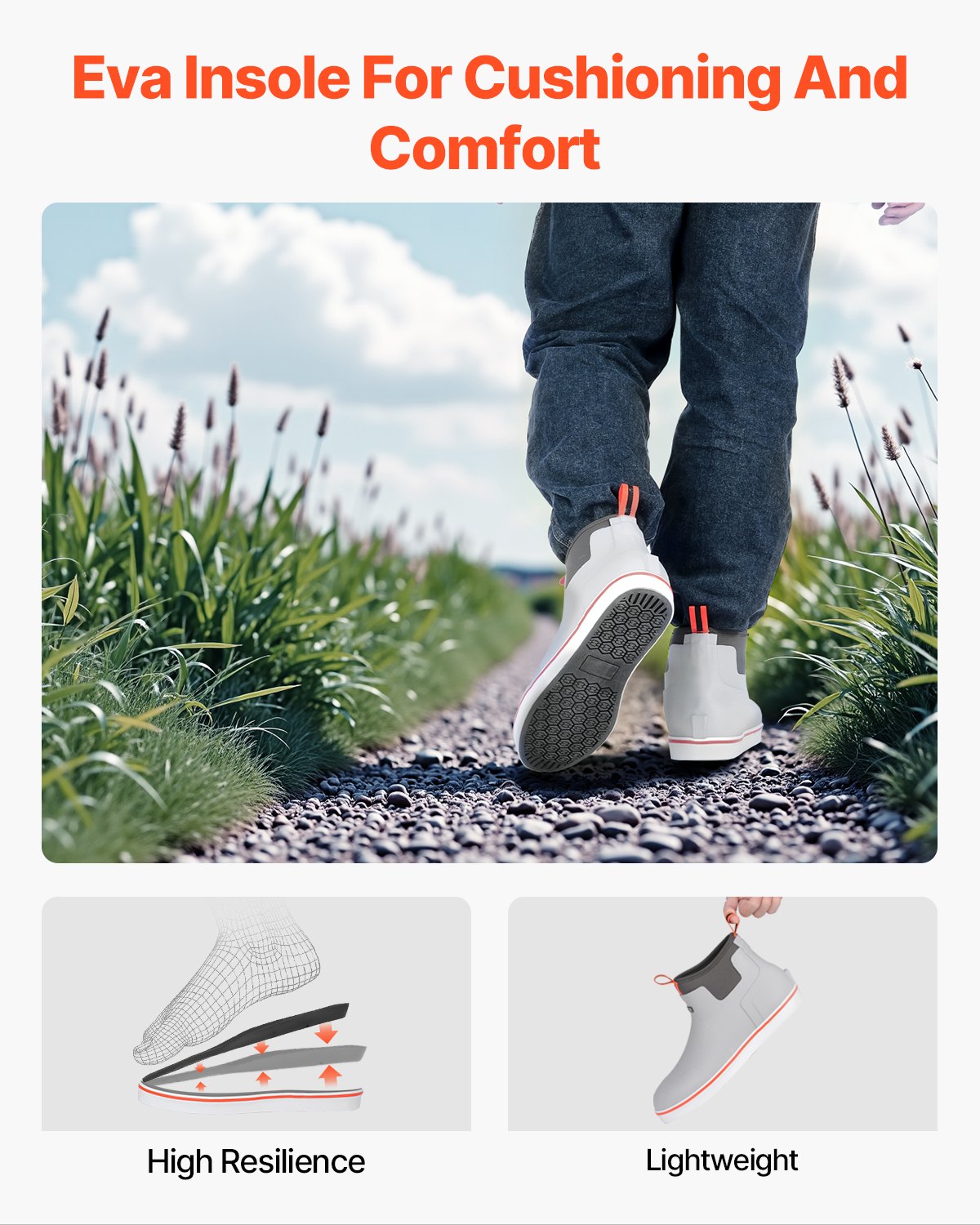 Men's Deck Boots, Waterproof Fishing Rain Boots, Anti-Slip Ankle Rubber Outdoor Work Shoes, Gardening Insulated Mud Boots Footwear, Lightweight & Durable, for Manufacturing, Farming, Size 11 US