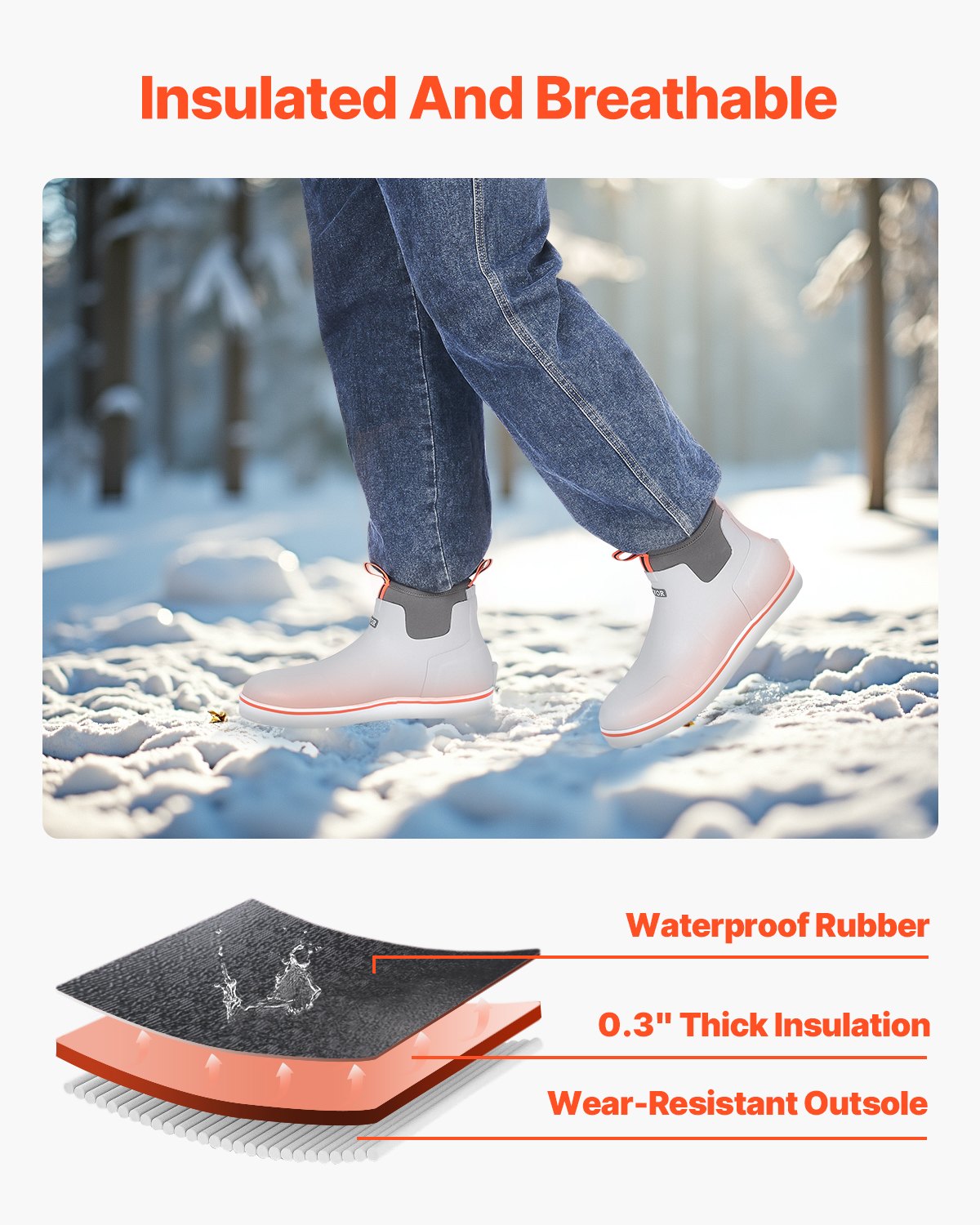 Men's Deck Boots, Waterproof Fishing Rain Boots, Anti-Slip Ankle Rubber Outdoor Work Shoes, Gardening Insulated Mud Boots Footwear, Lightweight & Durable, for Manufacturing, Farming, Size 11 US