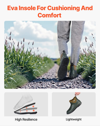 Women's Deck Boots, Waterproof Fishing Rain Boots, Anti-Slip Ankle Rubber Boots, Gardening Insulated Mud Boots, Neoprene Rubber, Lightweight & Durable, for Manufacturing, Farming, Size 7 US