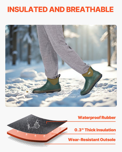 Women's Deck Boots, Waterproof Fishing Rain Boots, Anti-Slip Ankle Rubber Boots, Gardening Insulated Mud Boots, Neoprene Rubber, Lightweight & Durable, for Manufacturing, Farming, Size 7 US