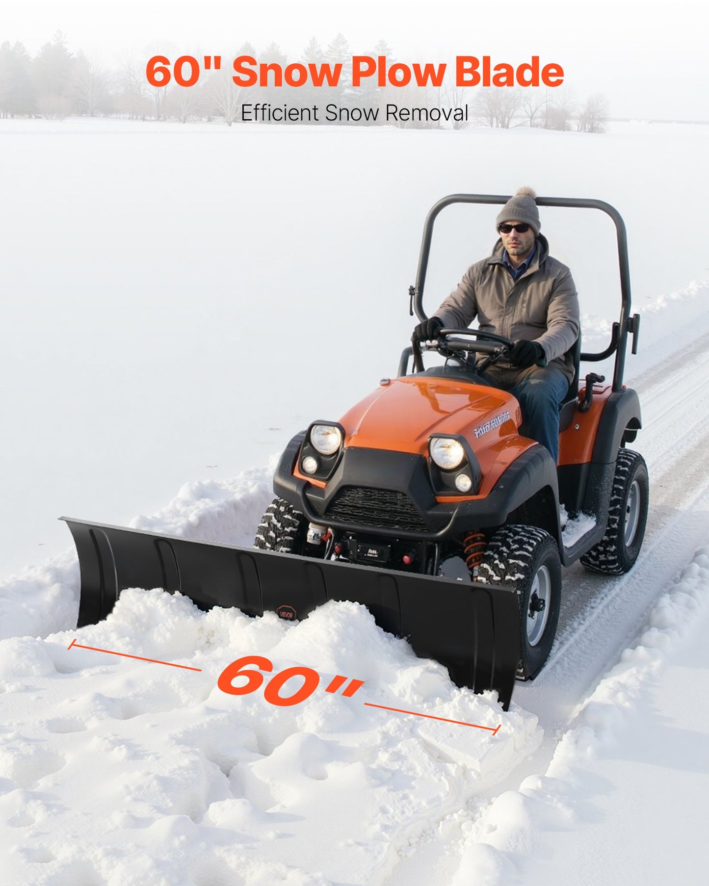 Snow Plow Kit, 1524 mm Universal Snow Plow Attachment, Height & Left-Right Adjustable, Quick To Detach, Steel ATV Scrape Blade, 3 Mount Options, Efficient Snows Clearing, for Most ATVs & UTVs