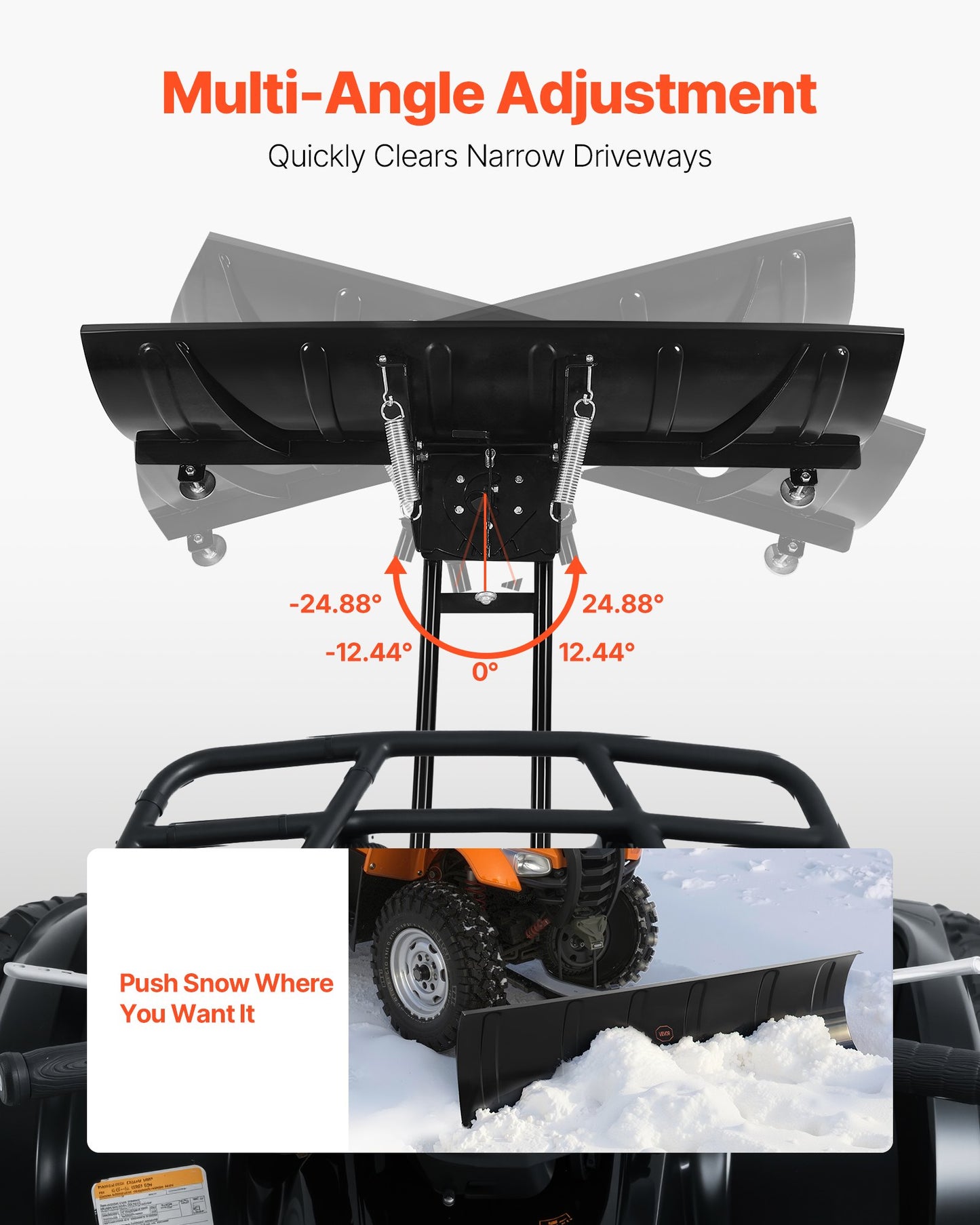 Snow Plow Kit, 1524 mm Universal Snow Plow Attachment, Height & Left-Right Adjustable, Quick To Detach, Steel ATV Scrape Blade, 3 Mount Options, Efficient Snows Clearing, for Most ATVs & UTVs