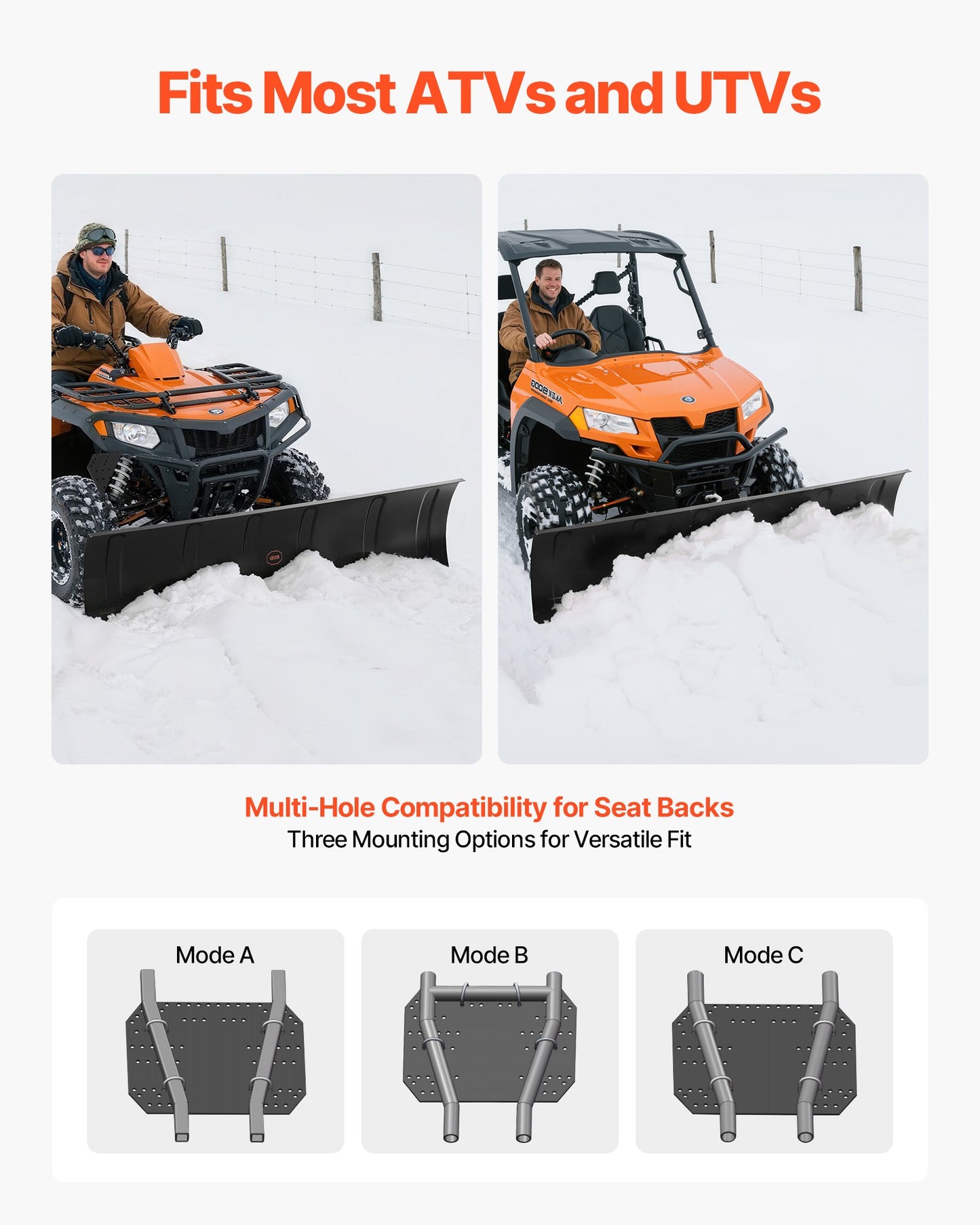 Snow Plow Kit, 1524 mm Universal Snow Plow Attachment, Height & Left-Right Adjustable, Quick To Detach, Steel ATV Scrape Blade, 3 Mount Options, Efficient Snows Clearing, for Most ATVs & UTVs