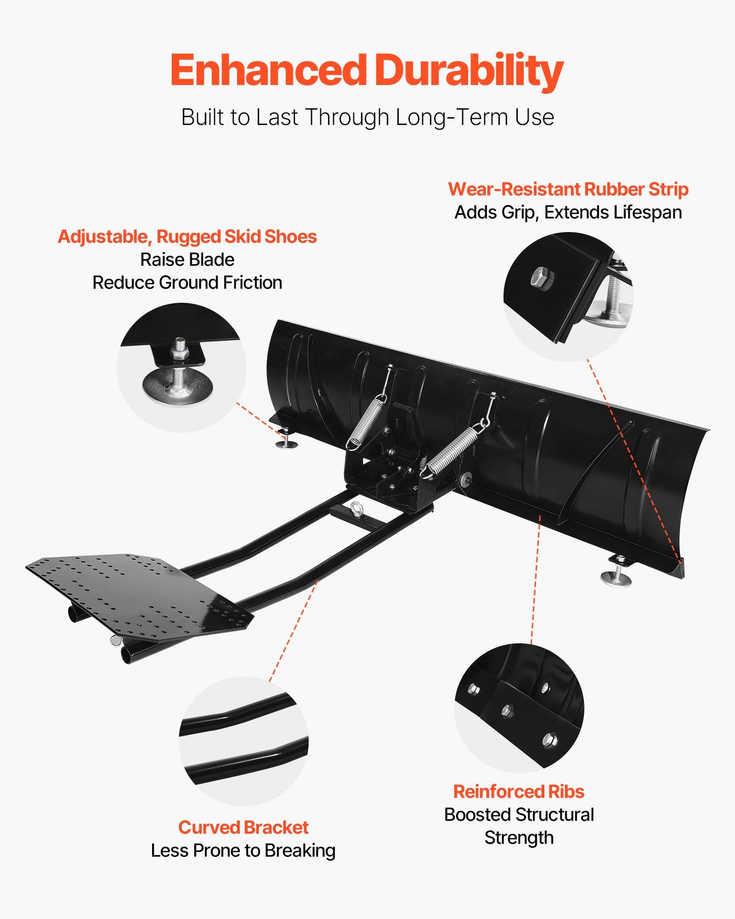 Snow Plow Kit, 1524 mm Universal Snow Plow Attachment, Height & Left-Right Adjustable, Quick To Detach, Steel ATV Scrape Blade, 3 Mount Options, Efficient Snows Clearing, for Most ATVs & UTVs