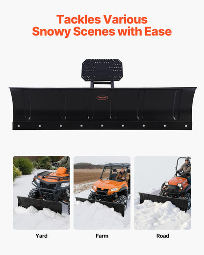 Snow Plow Kit, 1524 mm Universal Snow Plow Attachment, Height & Left-Right Adjustable, Quick To Detach, Steel ATV Scrape Blade, 3 Mount Options, Efficient Snows Clearing, for Most ATVs & UTVs