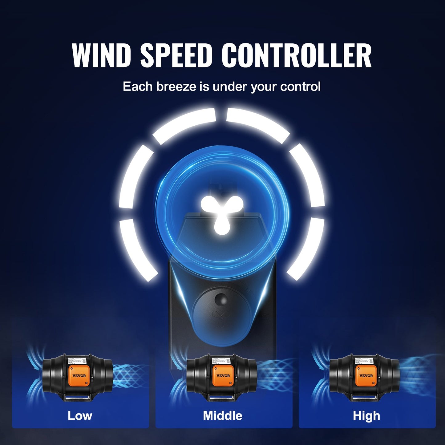 Inline Duct Fan, 152.4mm 323.7 CFM with Variable Speed Controller, Quiet AC-motor Ventilation Exhaust Fan for Cooling Booster, Grow Tents, Hydroponics