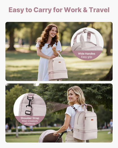 Breast Pump Backpack, Breast Feeding Bag with Ice Pack, Fits for S1/S2, Pumping Accessories & Breastmilk Storage, Portable Pump Carrying Case for Work, Travel and Family Use, Light Pink