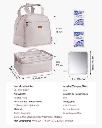 Breast Pump Backpack, Breast Feeding Bag with Ice Pack, Fits for S1/S2, Pumping Accessories & Breastmilk Storage, Portable Pump Carrying Case for Work, Travel and Family Use, Light Pink