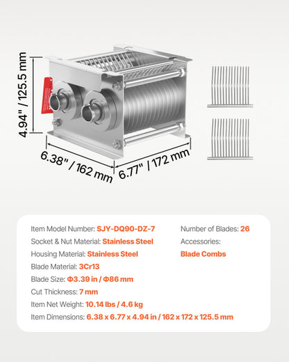 Meat Cutter Machine Blade, 7 mm Blade for Commercial Meat Cutter, One Set Blade for SJY-DQ90 Meat Cutting Machine, Stainless Steel, Cutter Slicer Blade Set for Boneless Meat, Soft Vegetables