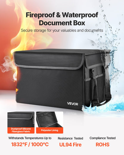 Fireproof Document Box, 1000 ℃ Heat Insulated Fireproof & Waterproof Box, Space-Saving and Foldable Design, Portable Home Office Travel File Organizer, for Passports, Important Documents, Files