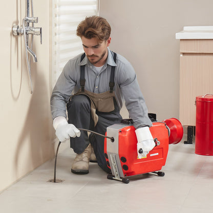 120FT x 7/8 Inch Drain Cleaner Machine, 420W Electric Sewer Snake Auger Manual Feed - with 6 Cutters, 2 Steel Cables (120' x 7/8" and 18' x 3/8") & CW/CCW Control for 1.9" to 6" Pipes