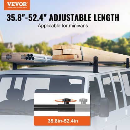 Van Roof Ladder Rack, 2 Bars Alloy Steel Roof Racks, 227 KG Capacity Roof Rack, Adjustable Length 910-1330 mm, Van Ladder Rack Compatible with Chevrolet Express, GMC Savana, etc, Drilling Mount