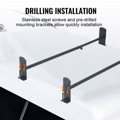 Van Roof Ladder Rack, 2 Bars Alloy Steel Roof Racks, 227 KG Capacity Roof Rack, Adjustable Length 910-1330 mm, Van Ladder Rack Compatible with Chevrolet Express, GMC Savana, etc, Drilling Mount