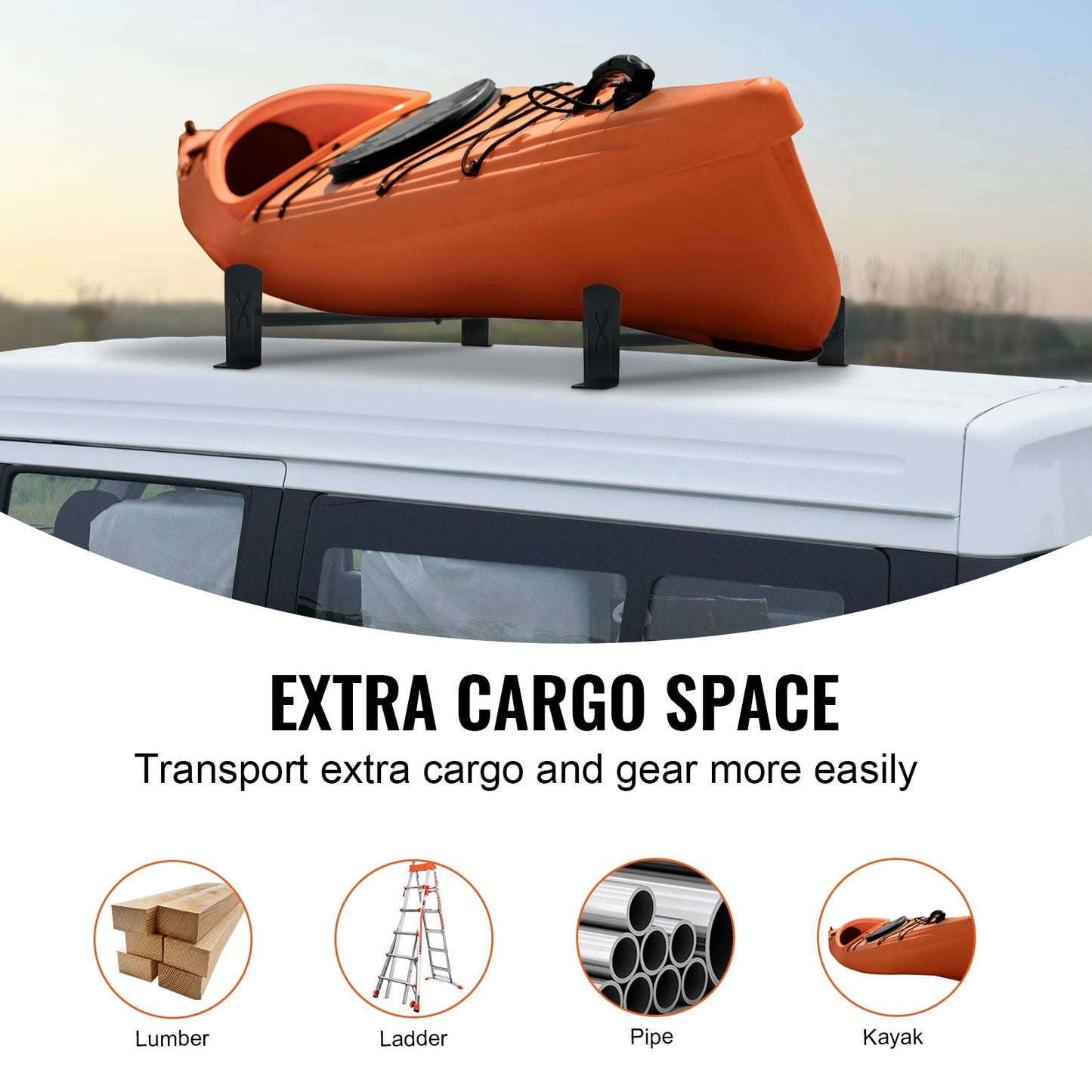 Van Roof Ladder Rack, 2 Bars Alloy Steel Roof Racks, 227 KG Capacity Roof Rack, Adjustable Length 910-1330 mm, Van Ladder Rack Compatible with Chevrolet Express, GMC Savana, etc, Drilling Mount